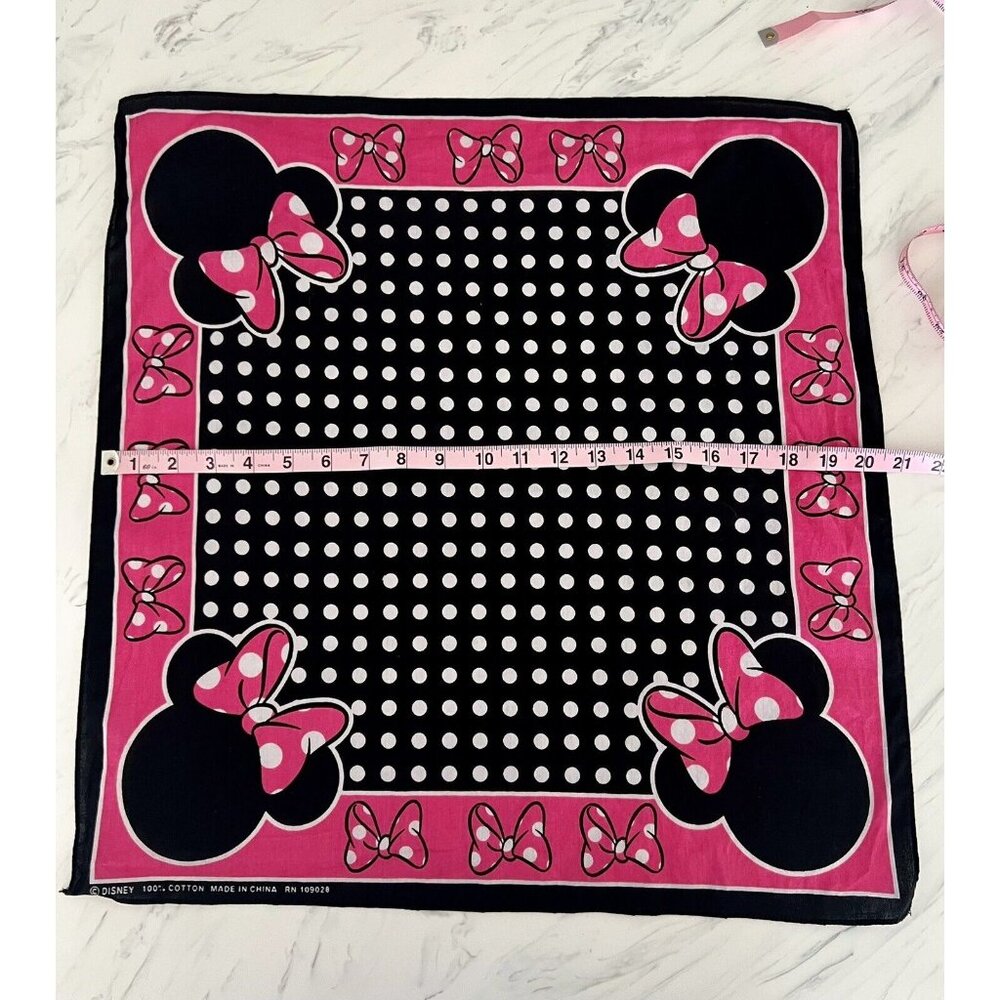 Disney Minnie Mouse Scarf Bandana Handkerchief Pink Black White Polka Dot Cotton - Picture 5 of 6